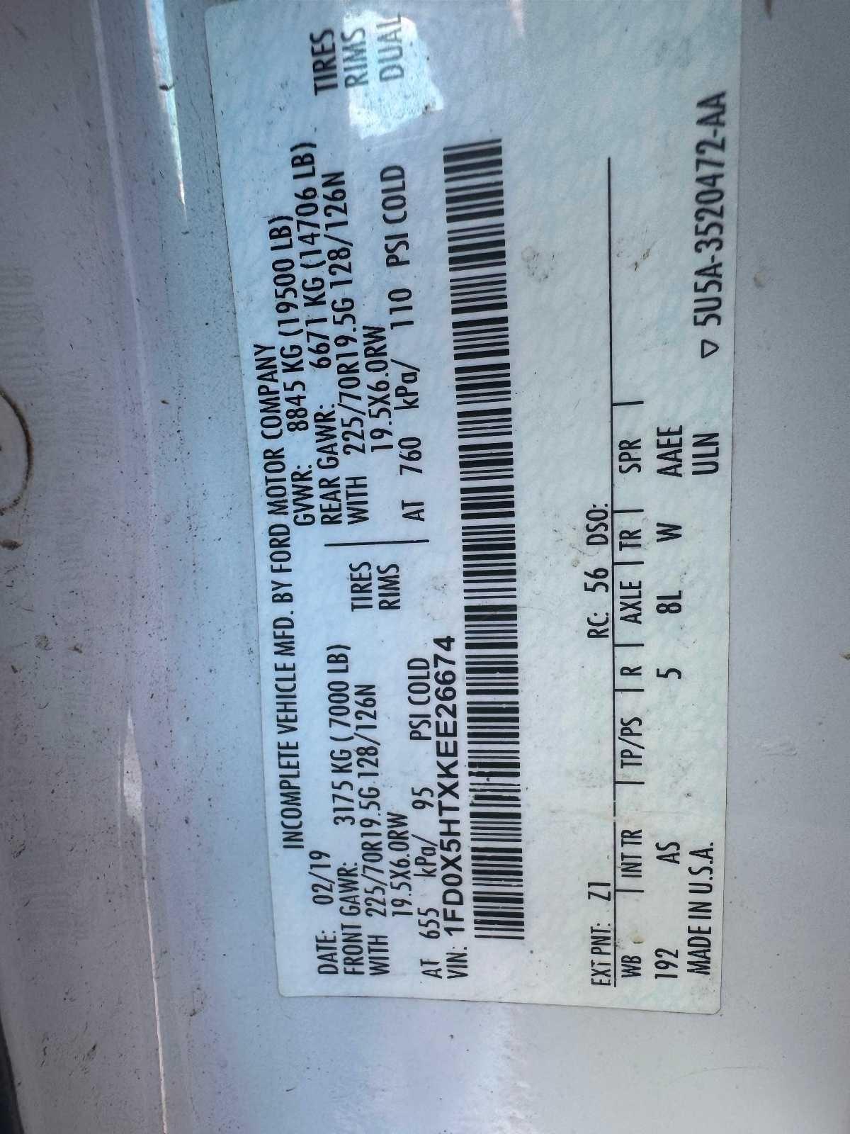 Ford Super Duty F-550 DRW XL 4WD SuperCab 168" WB 60" CA 2019