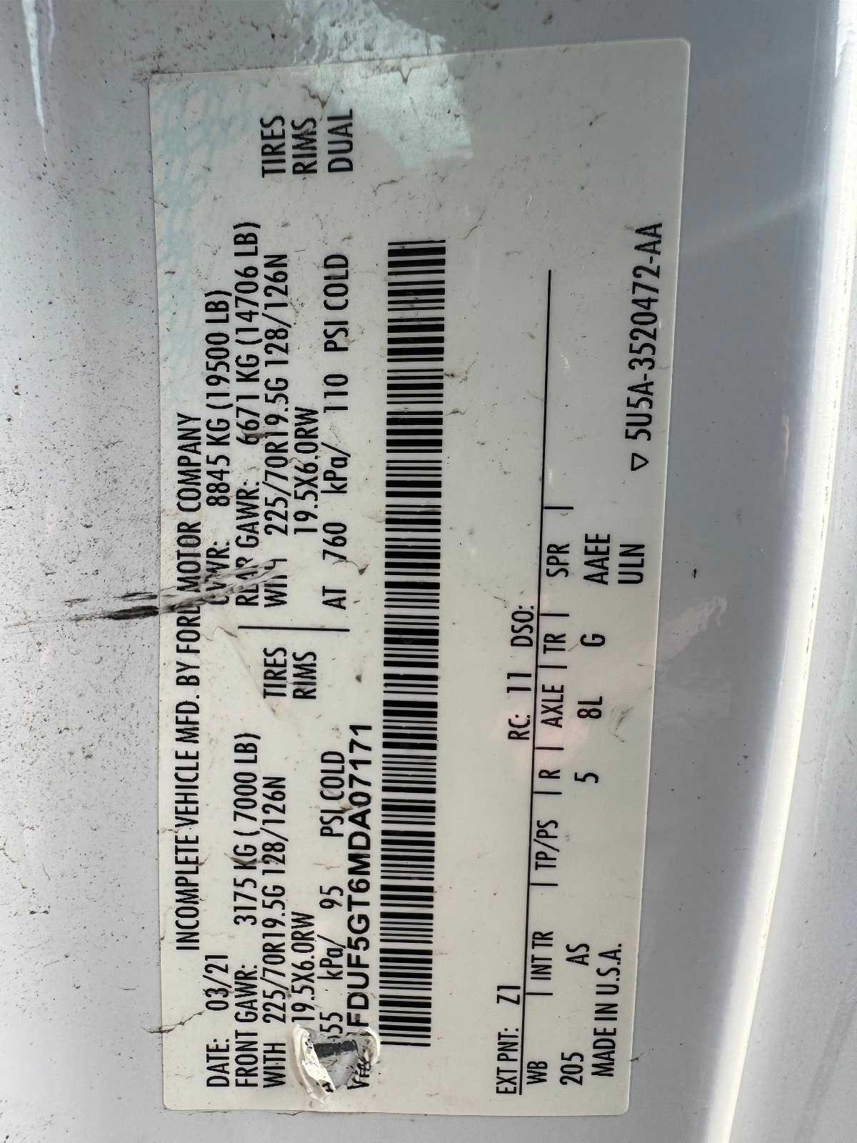 Ford Super Duty F-550 DRW XL 2WD Reg Cab 145" WB 60" CA 2021