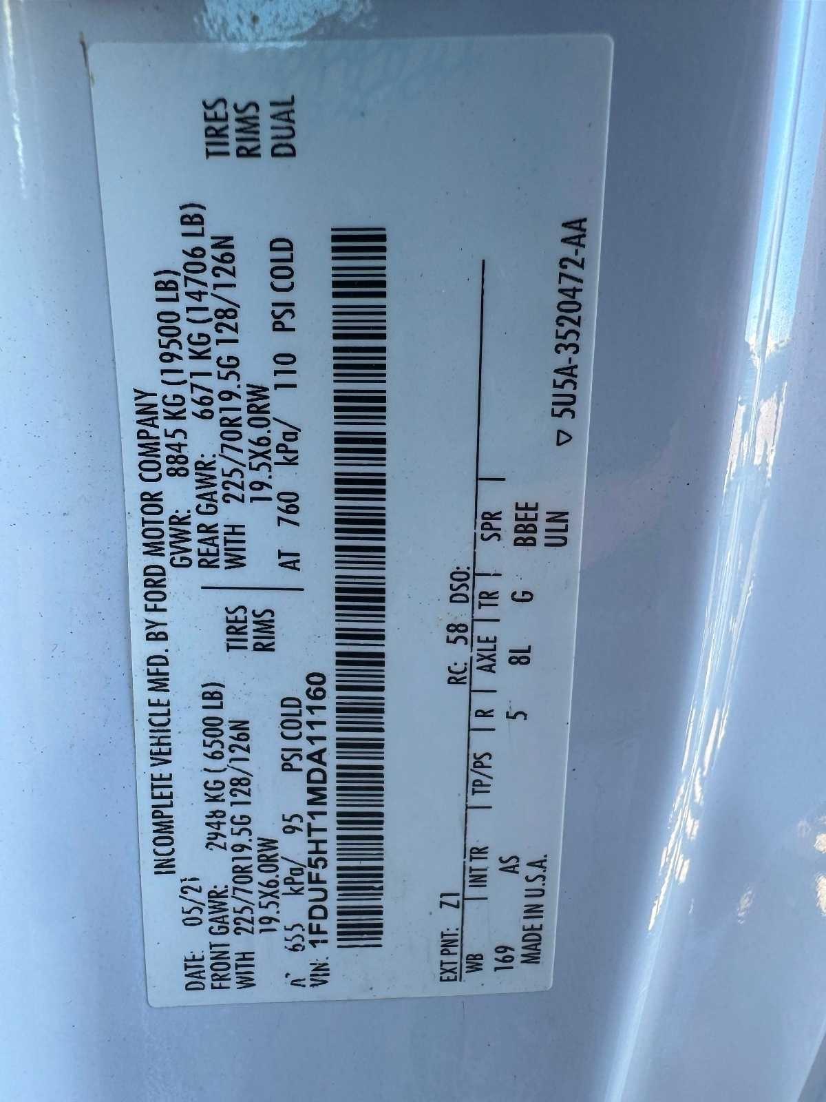 Ford Super Duty F-550 DRW XL 4WD Reg Cab 145" WB 60" CA 2021
