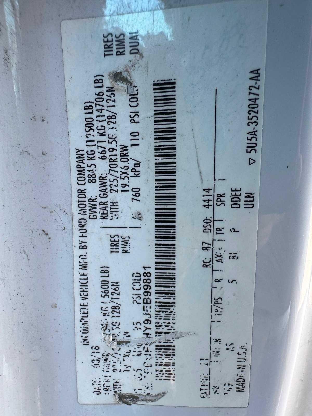 Ford Super Duty F-550 DRW XL 4WD Reg Cab 145" WB 60" CA 2018