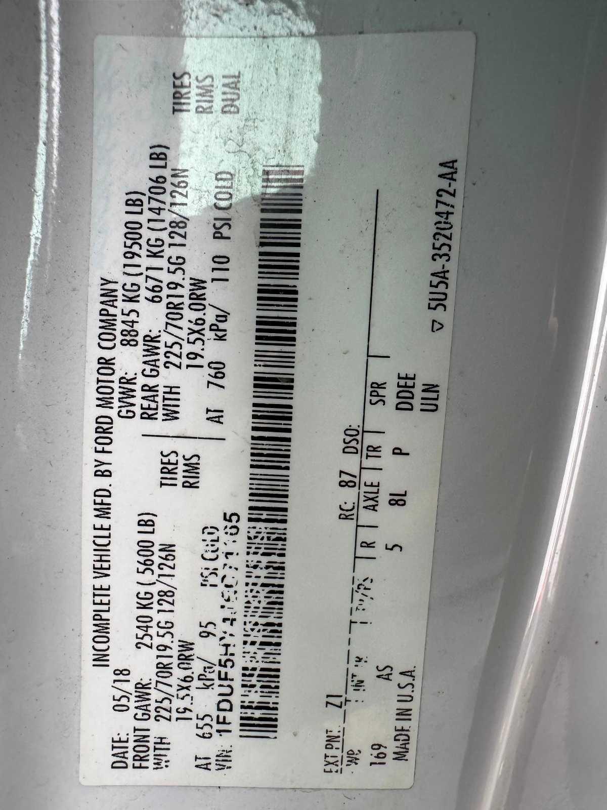 Ford Super Duty F-550 DRW XLT 4WD Reg Cab 145" WB 60" CA 2018