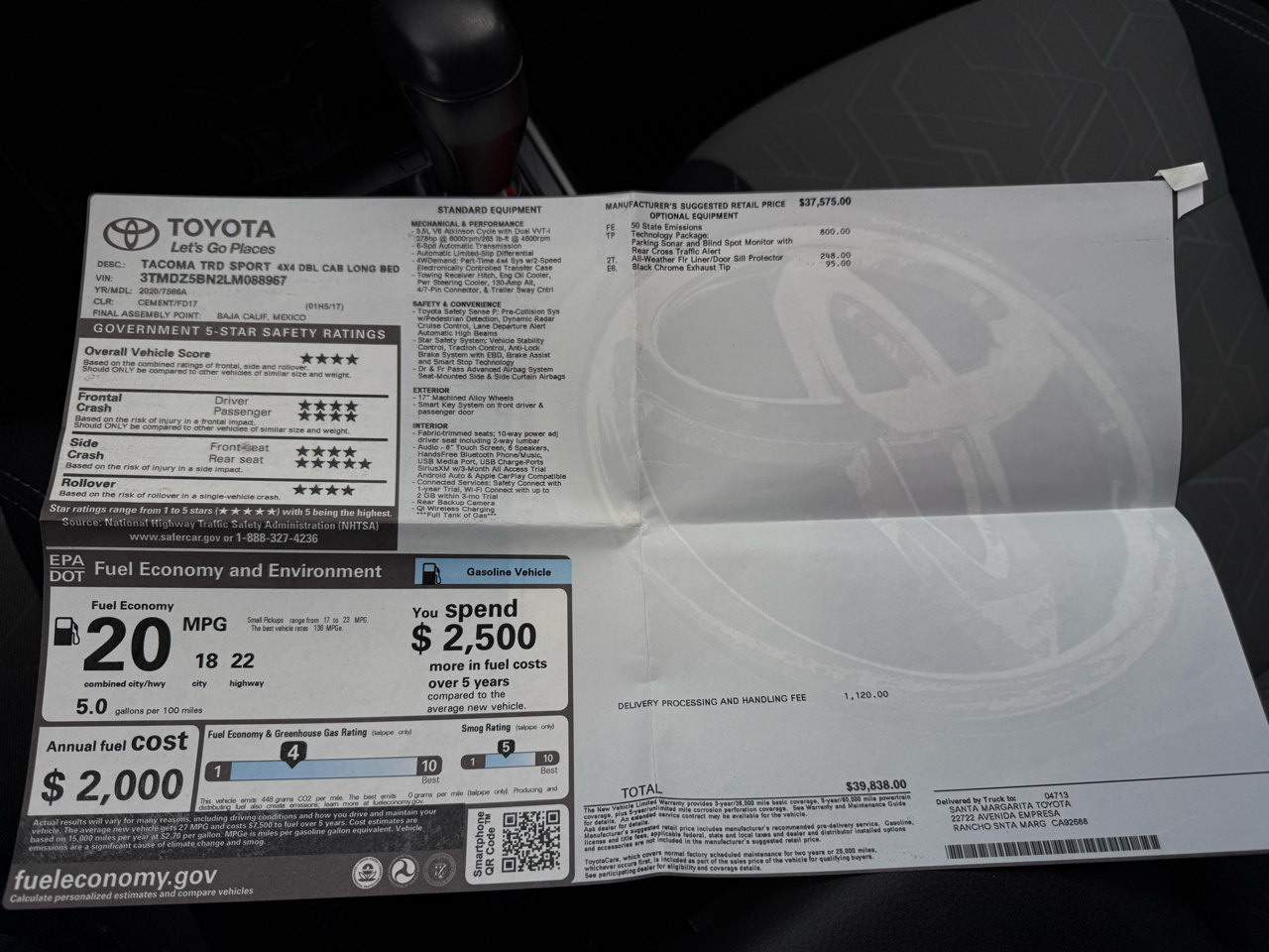 Toyota Tacoma TRD Sport Double Cab 5' Bed V6 4x4 AT (Natl) 2020