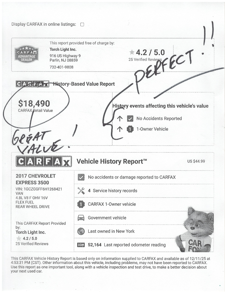 Chevrolet Express Cargo Van RWD 3500 135" 2017