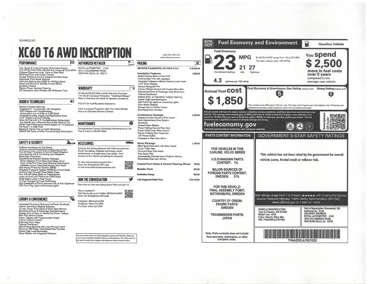 Volvo XC60 T6 AWD Inscription 2018