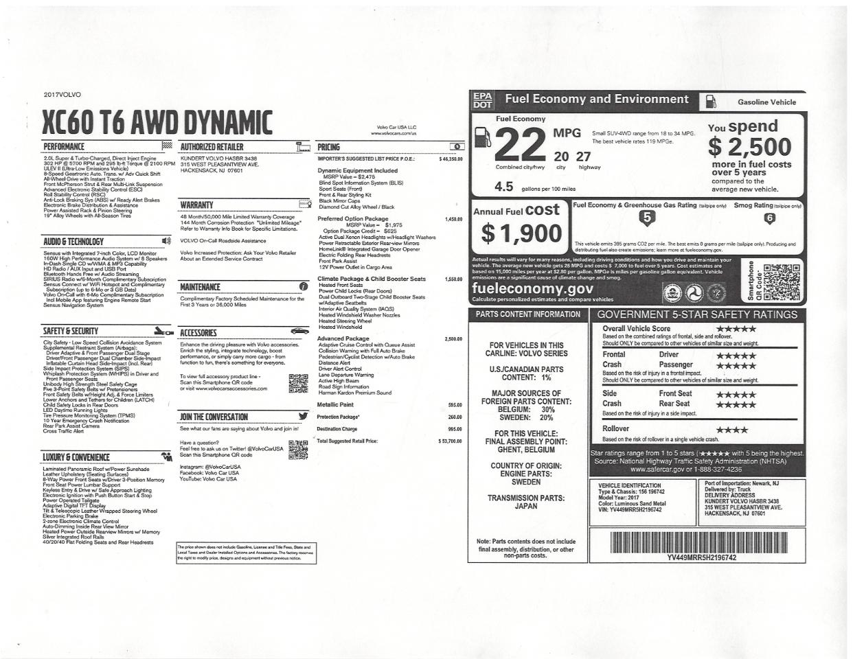 Volvo XC60 T6 AWD Dynamic 2017