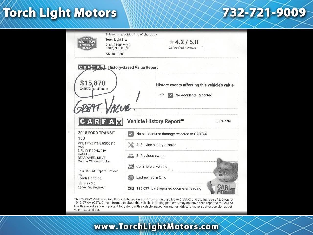 Ford Transit Van T-150 130" Low Rf 8600 GVWR Sliding RH Dr 2018