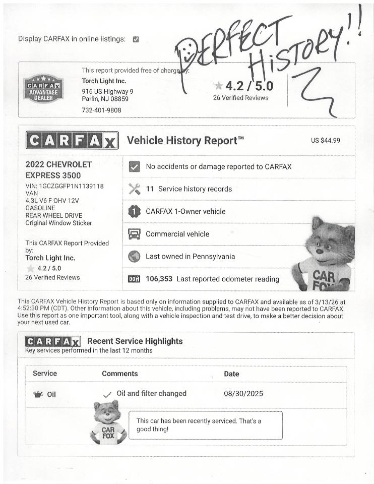 Chevrolet Express Cargo Van RWD 3500 135" 2022