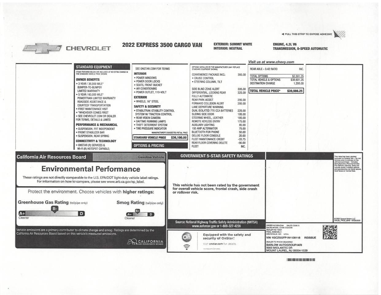 Chevrolet Express Cargo Van RWD 3500 135" 2022