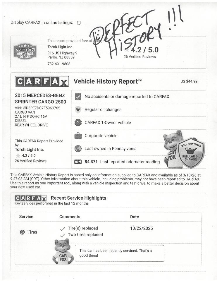 Mercedes-Benz Sprinter Cargo Vans RWD 2500 144" 2015