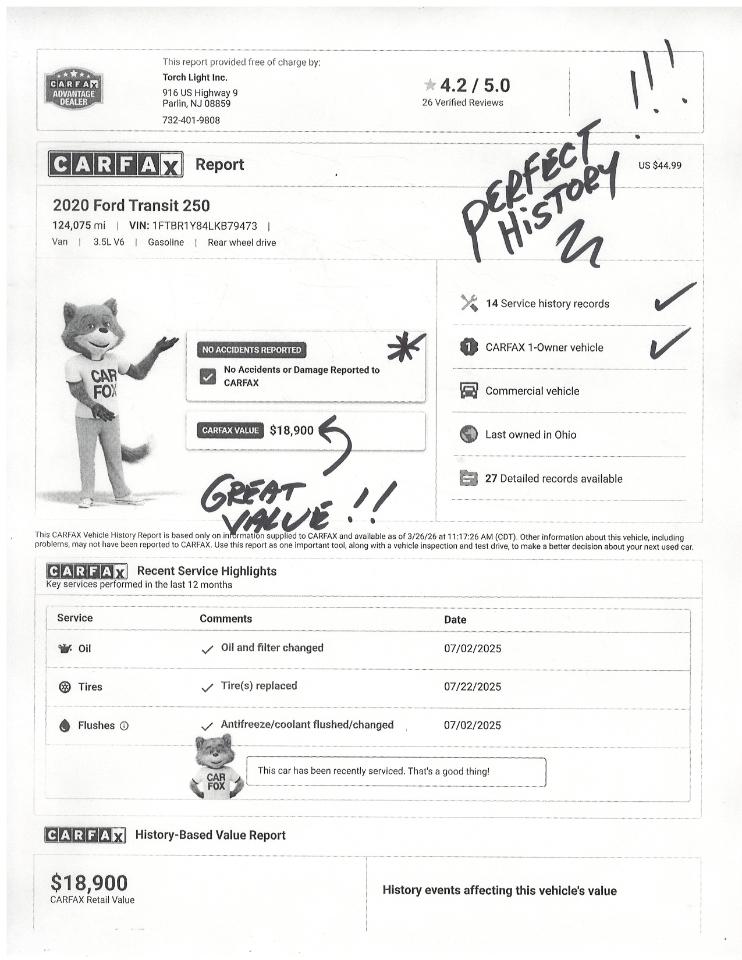 Ford Transit Cargo Van T-250 130" Low Rf 9070 GVWR RWD 2020