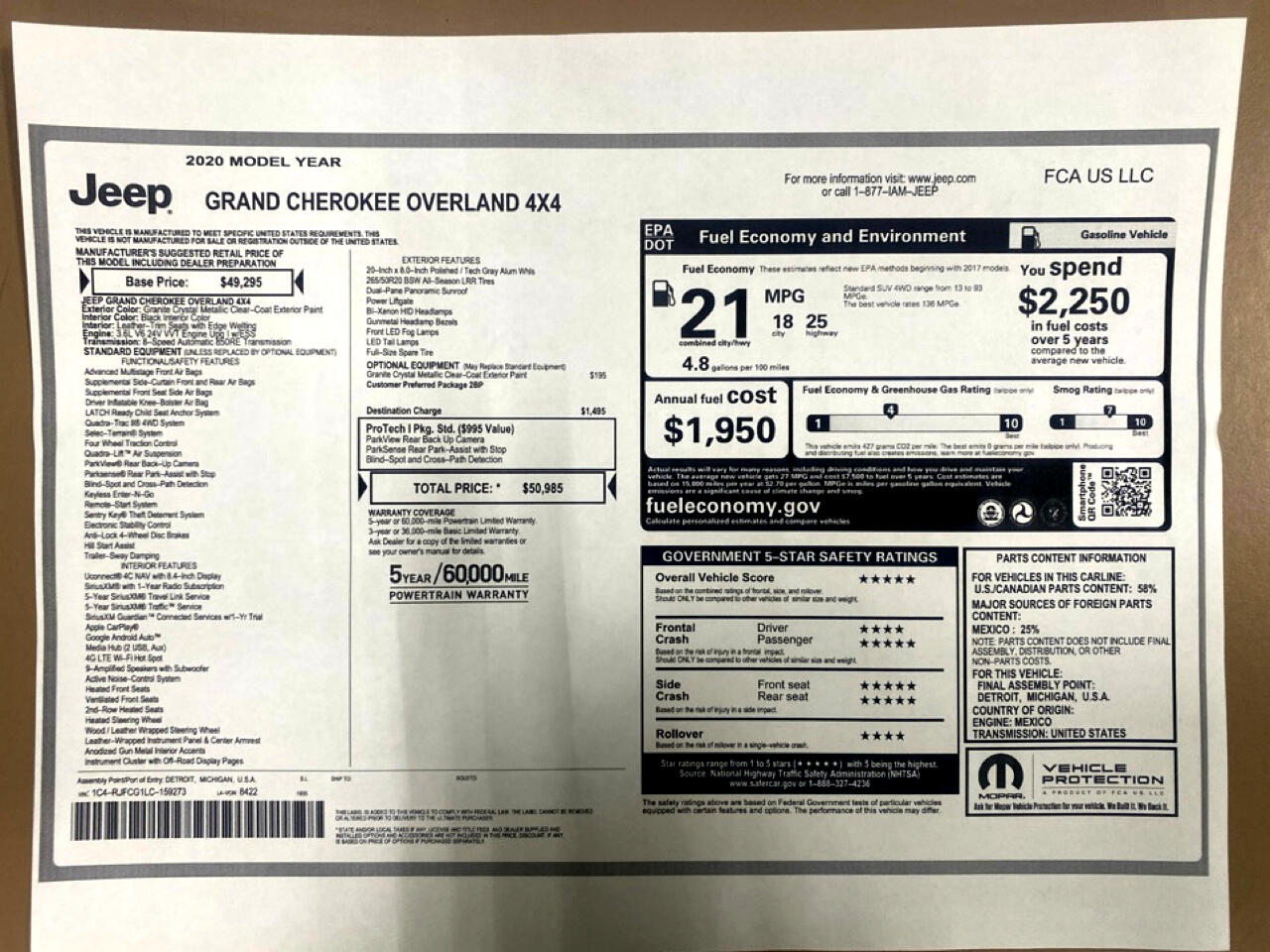 Jeep Grand Cherokee Overland 4WD 2020 Jeep Grand Cherokee Overland 4WD 2020