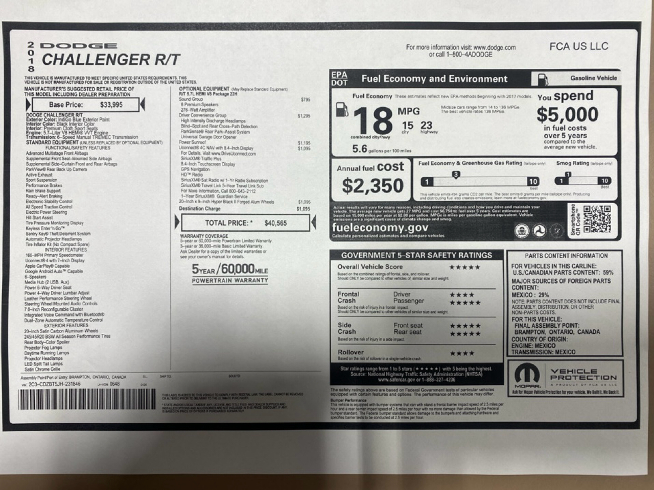 Dodge Challenger R/T RWD 2018