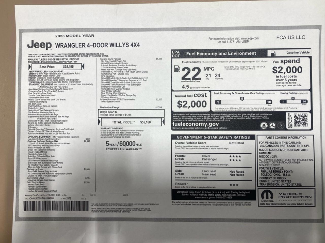 Jeep Wrangler Willys Sport 4 Door 4x4 2023