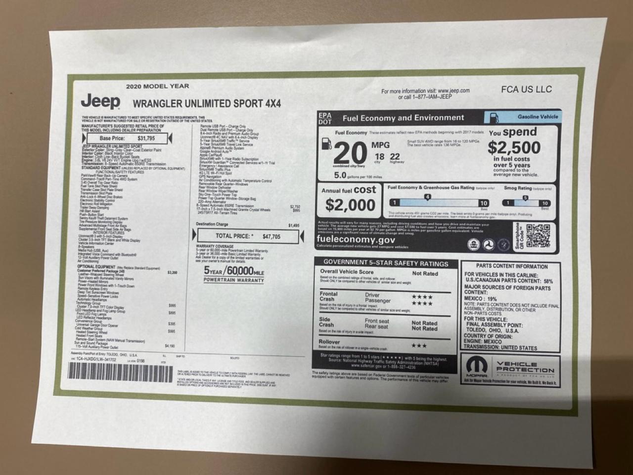 Jeep Wrangler Unlimited Sport S 4x4 2020