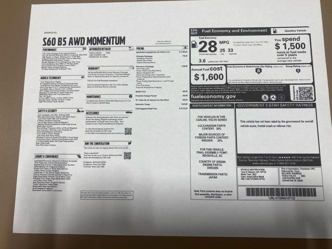 Volvo S60 B5 Momentum AWD 2022