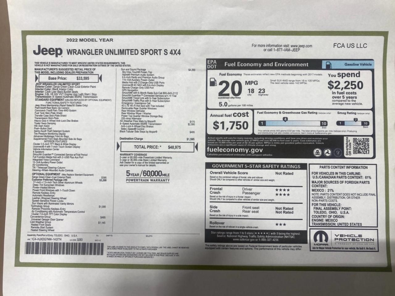 Jeep Wrangler Unlimited Sport 2022