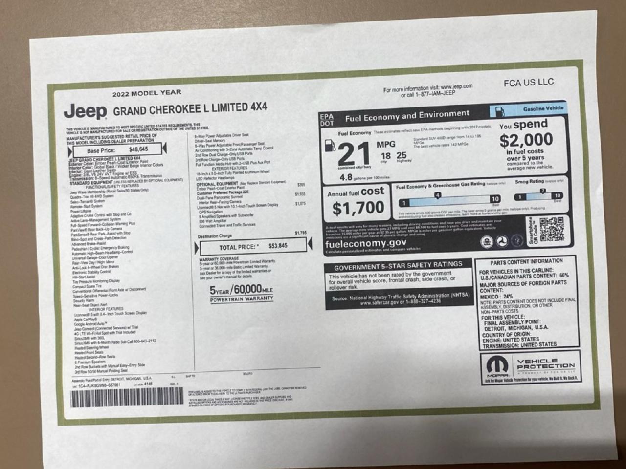 Jeep Grand Cherokee L Limited 4WD 2022