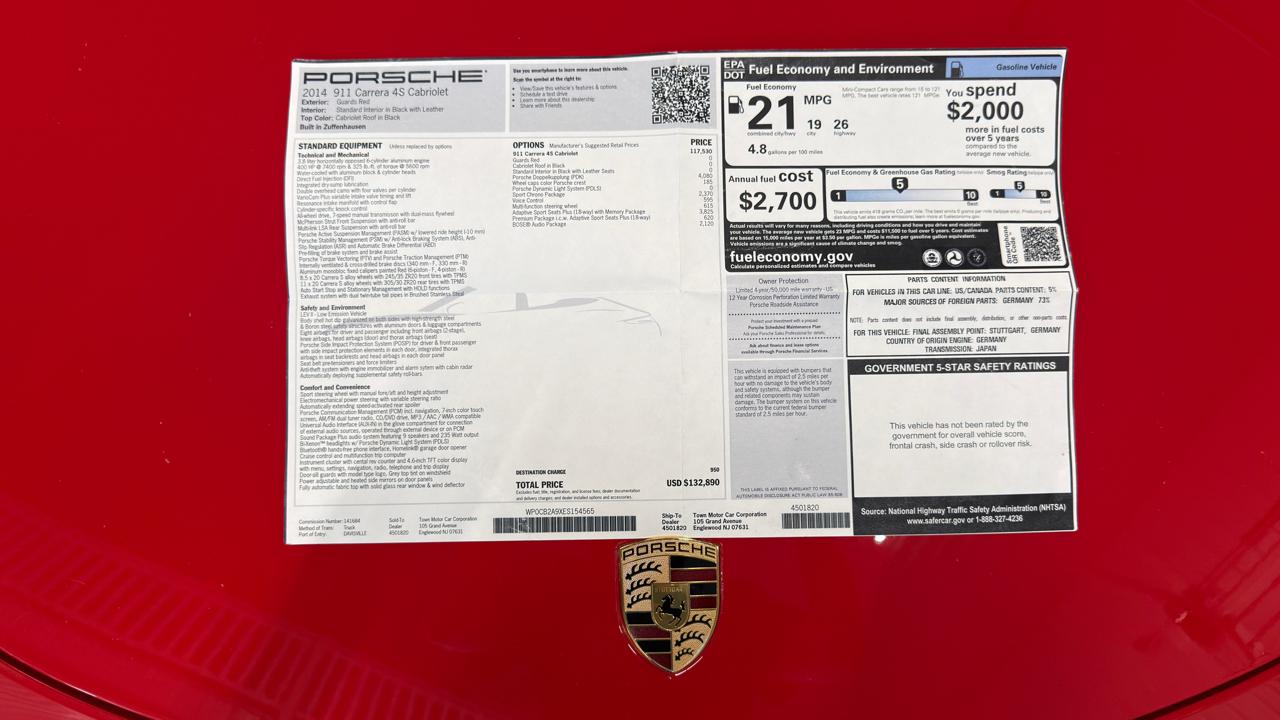 Porsche 911 2dr Cabriolet Carrera 4S 2014