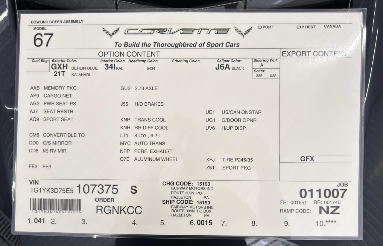Chevrolet Corvette Stingray 2dr Z51 Conv w/2LT 2014