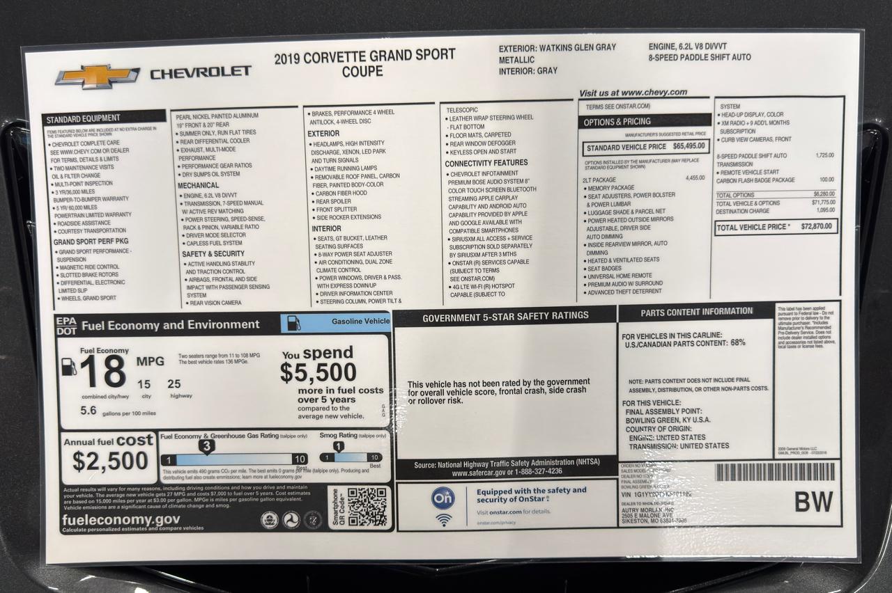 Chevrolet Corvette 2dr Grand Sport Cpe w/2LT 2019
