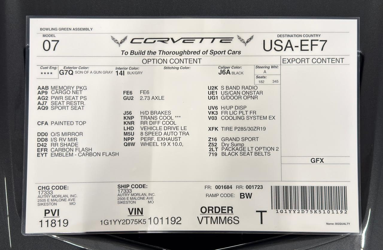 Chevrolet Corvette 2dr Grand Sport Cpe w/2LT 2019