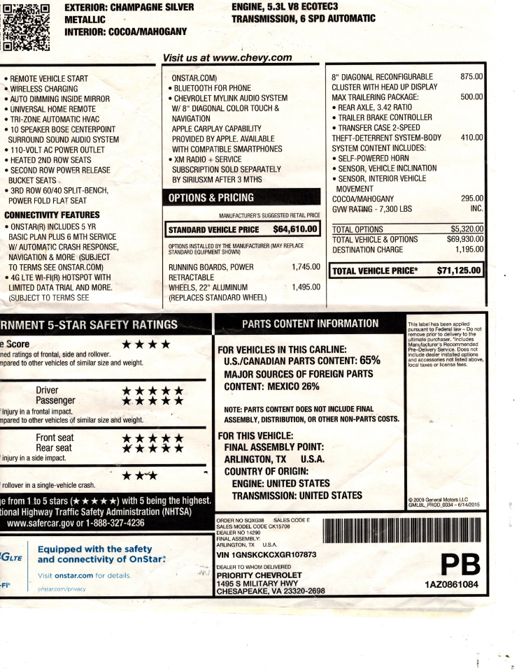 Chevrolet Tahoe 4WD 4dr LTZ 2016