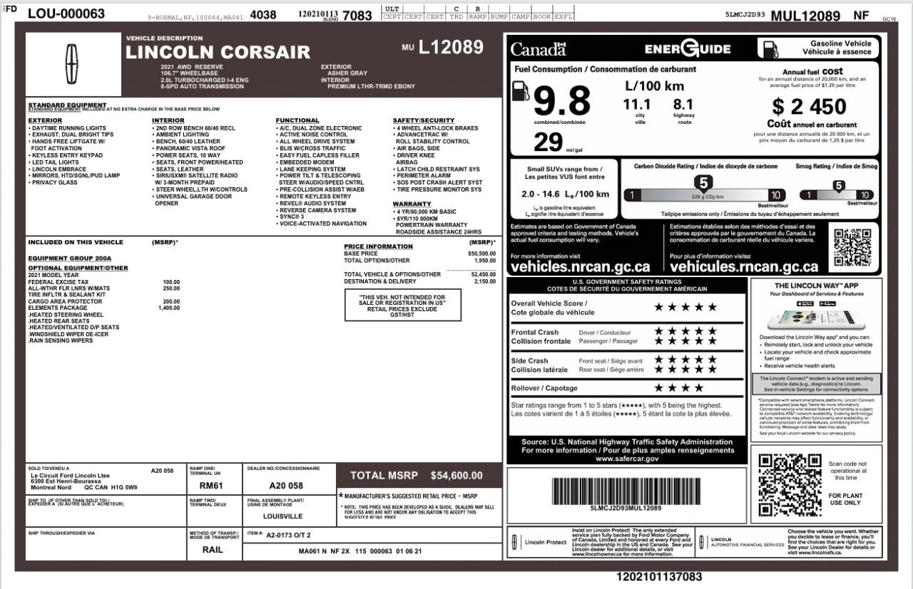 Lincoln Corsair Reserve AWD 2021