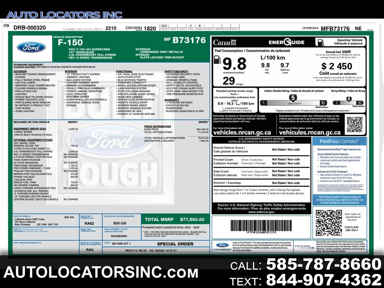 2021 Ford F-150 Lariat SuperCrew 6.5-ft. Bed 4WD