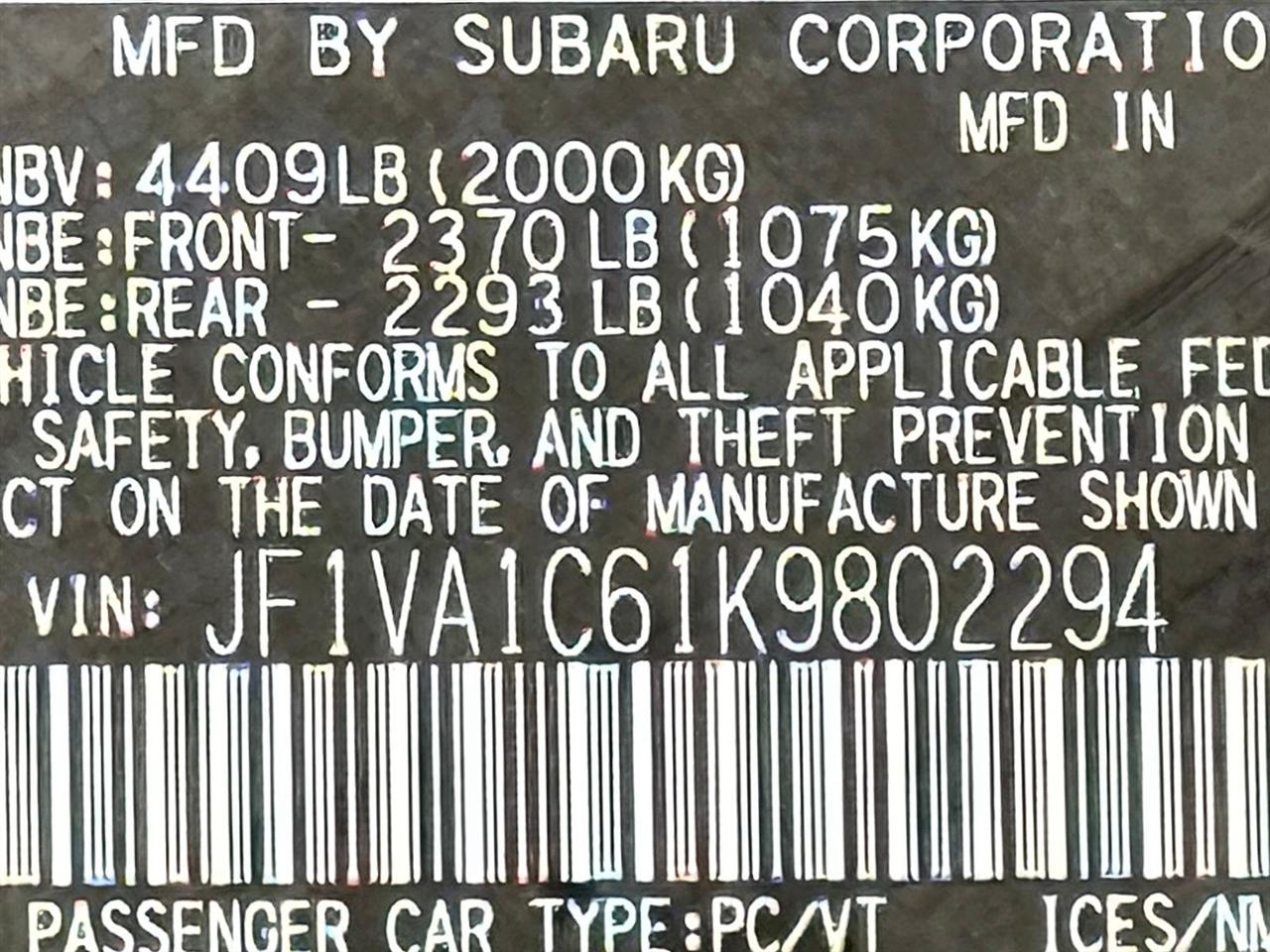 Subaru WRX  2019