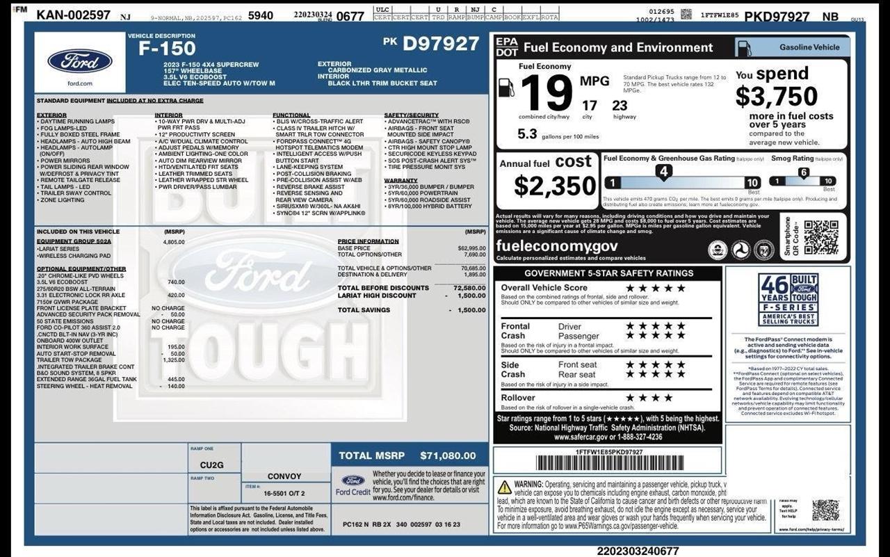 Ford F-150 Lariat SuperCrew 5.5-ft. Bed 4WD 2023