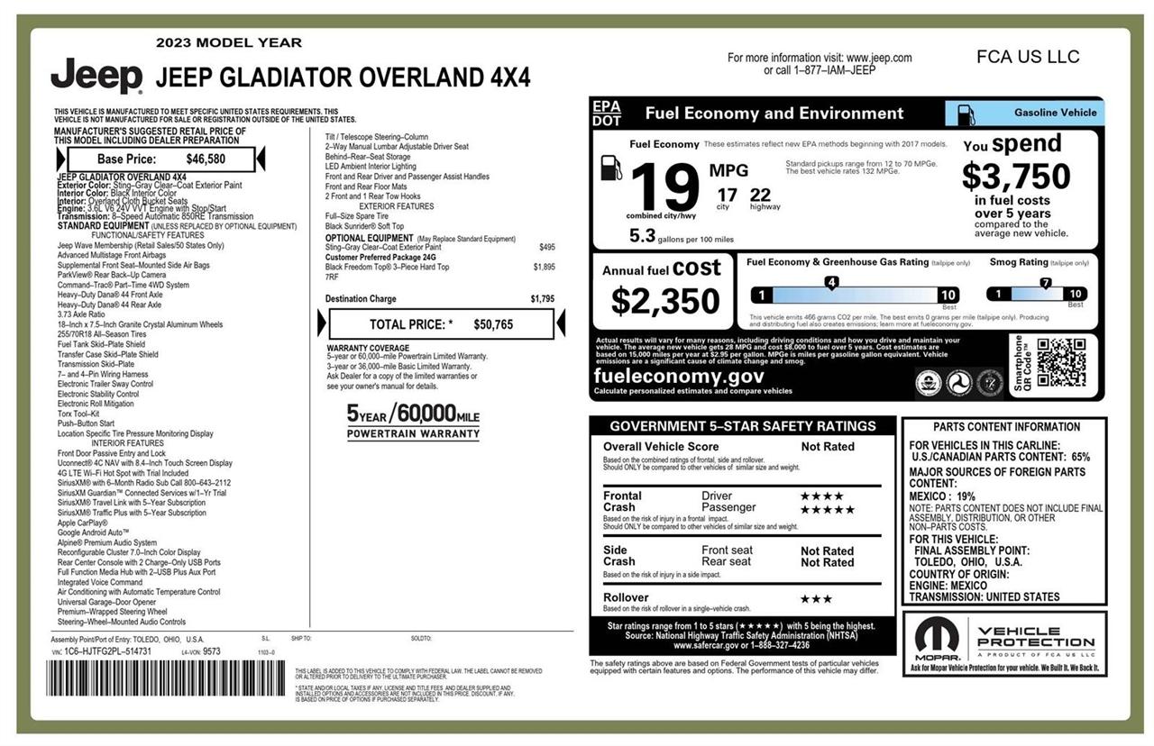 Jeep Gladiator Overland 2023