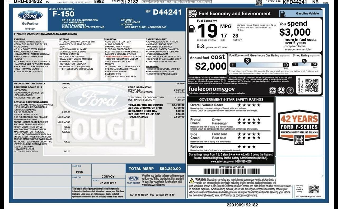Ford F-150 XLT SuperCrew 6.5-ft. Bed 4WD 2019