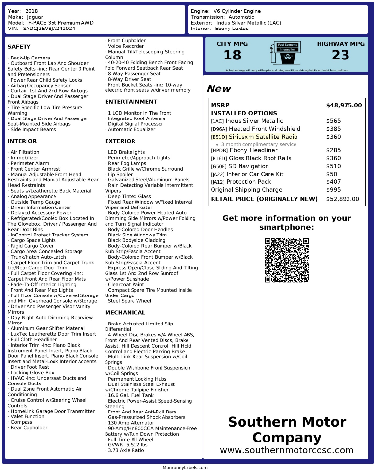 Jaguar F-Pace 35t Premium AWD 2018 Jaguar F-Pace 35t Premium AWD 2018