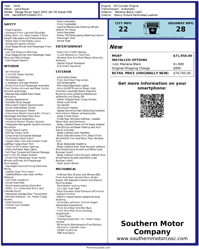 Land Rover Range Rover Sport 4WD 4dr V6 Diesel HSE 2016 Land Rover Range Rover Sport 4WD 4dr V6 Diesel HSE 2016