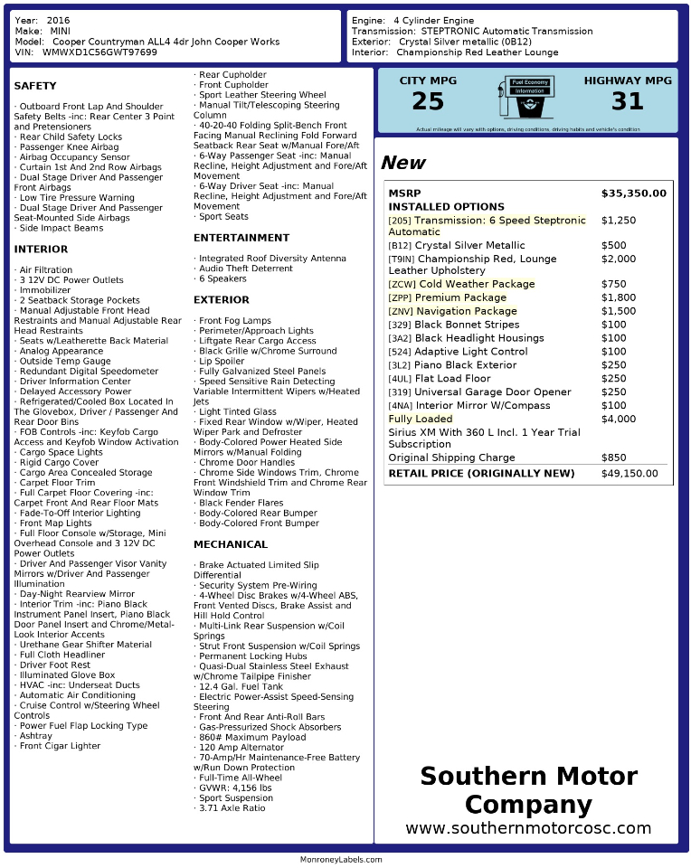 MINI Cooper Countryman ALL4 4dr John Cooper Works 2016