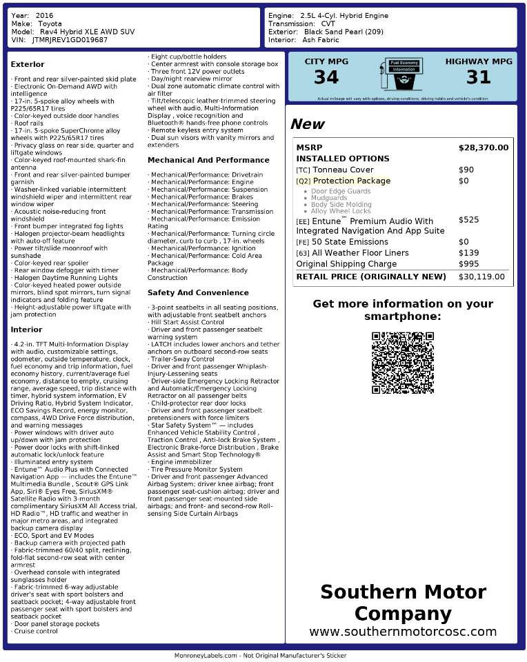 Toyota RAV4 Hybrid XLE 2016