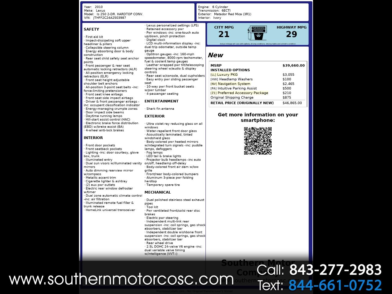 2010 Lexus IS 250C Luxury Package w/NAV