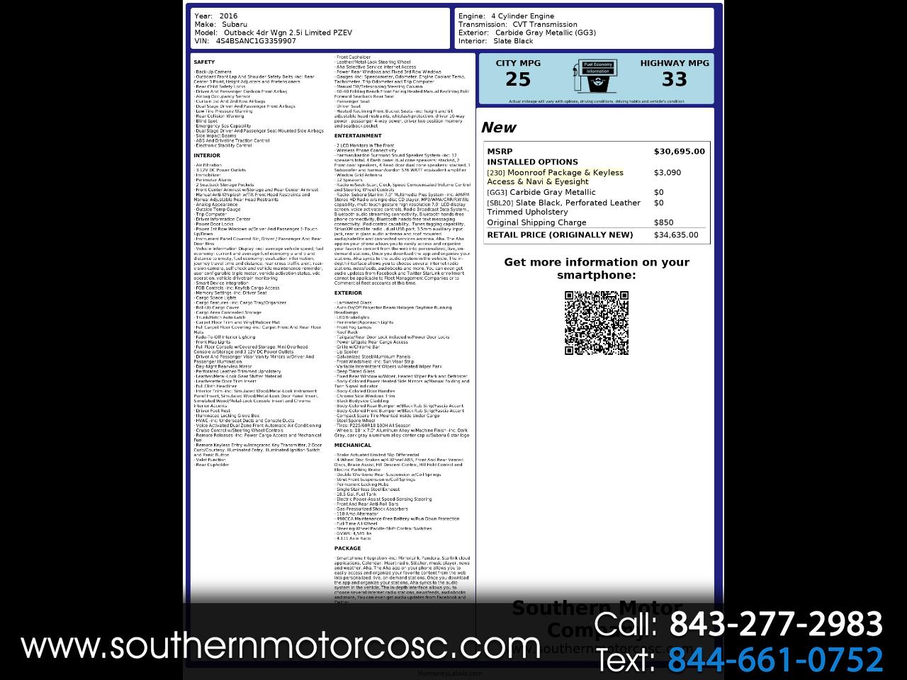 2016 Subaru Outback 2.5i Limited