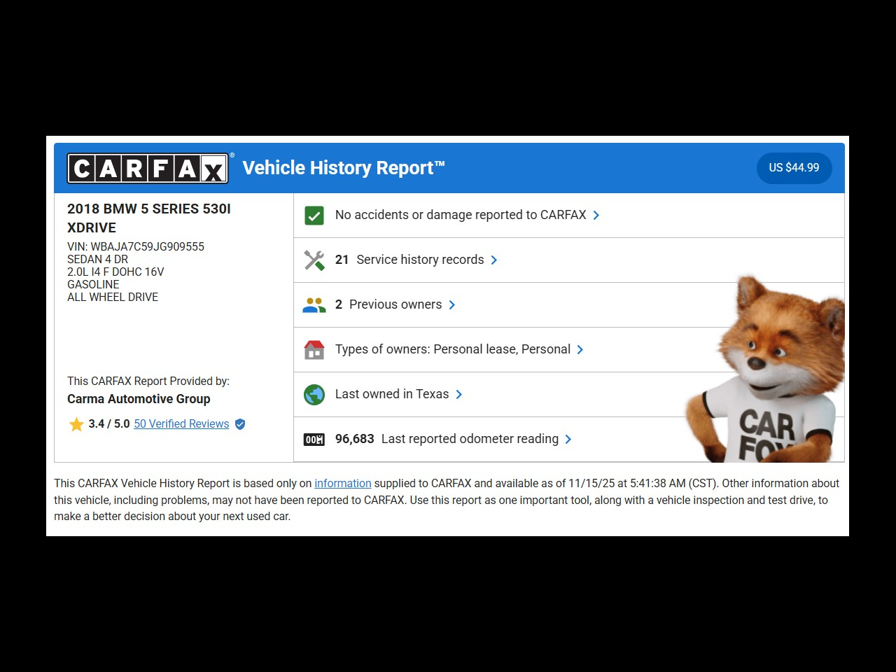 2018 BMW 5 Series 530xi 4D Sedan