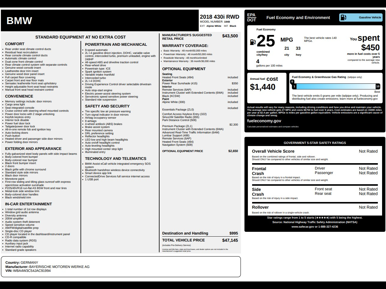 2018 BMW 4 Series 430i Coupe 2D