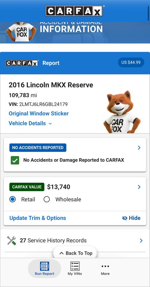 Lincoln MKX FWD 4dr Reserve 2016