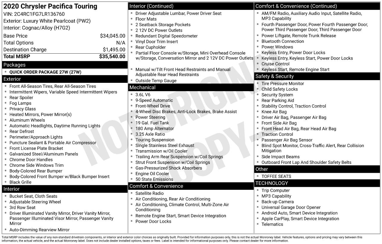 Chrysler Pacifica Touring FWD 2020