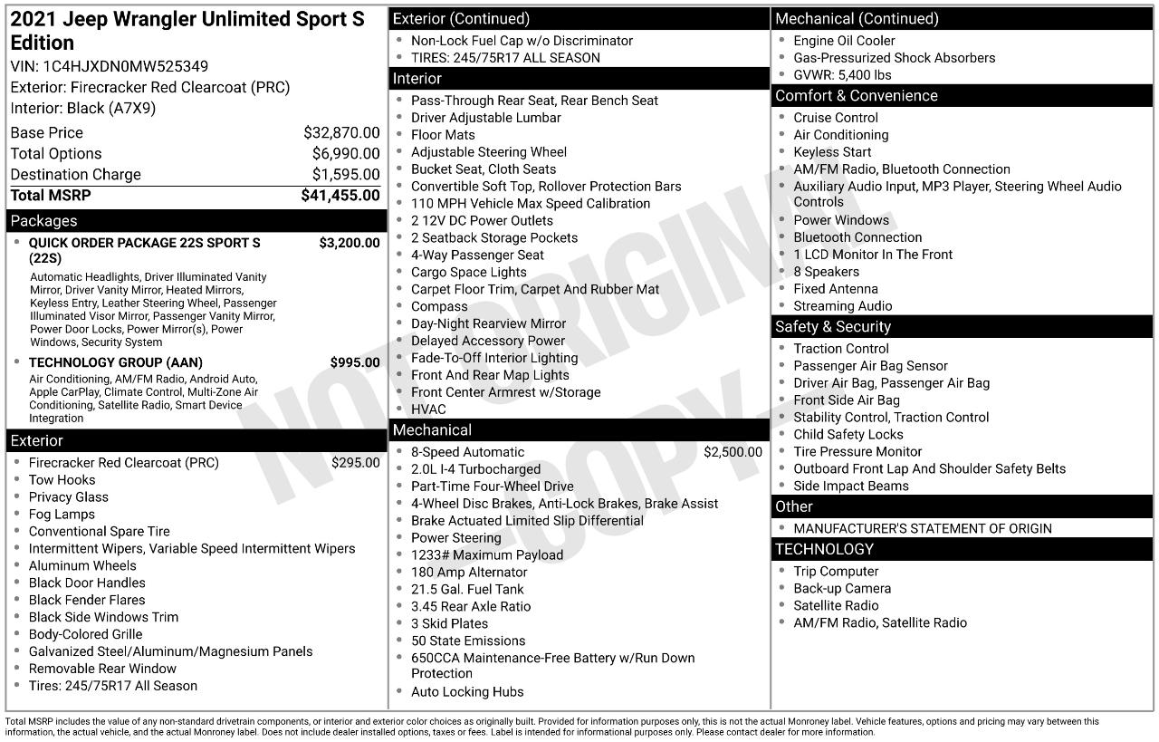 Jeep Wrangler Unlimited Sport S 4x4 2021