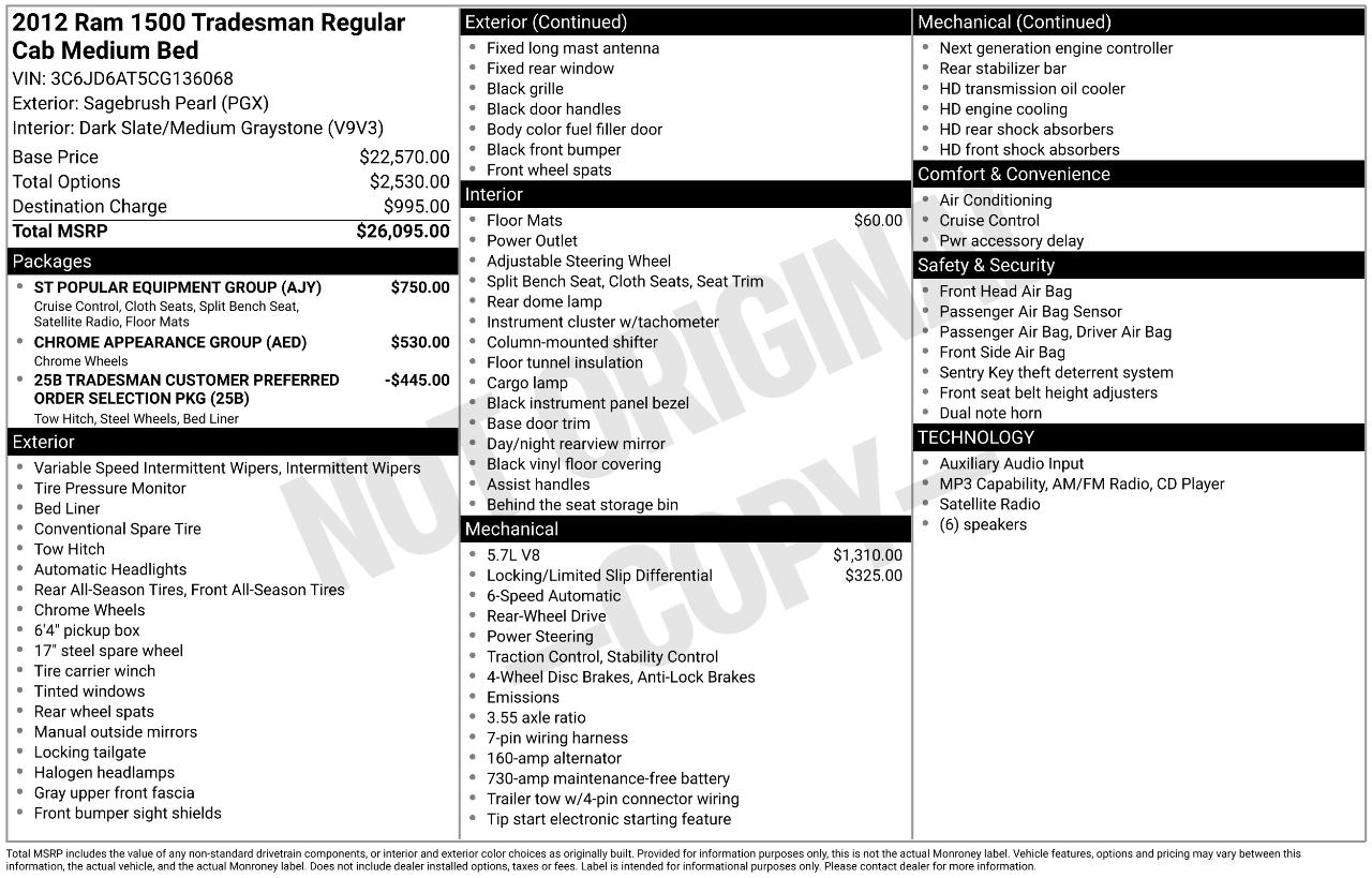 RAM 1500 ST SWB 2WD 2012