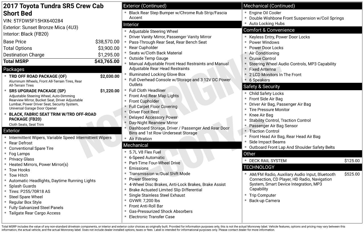Toyota Tundra SR5 5.7L V8 FFV CrewMax 4WD 2017