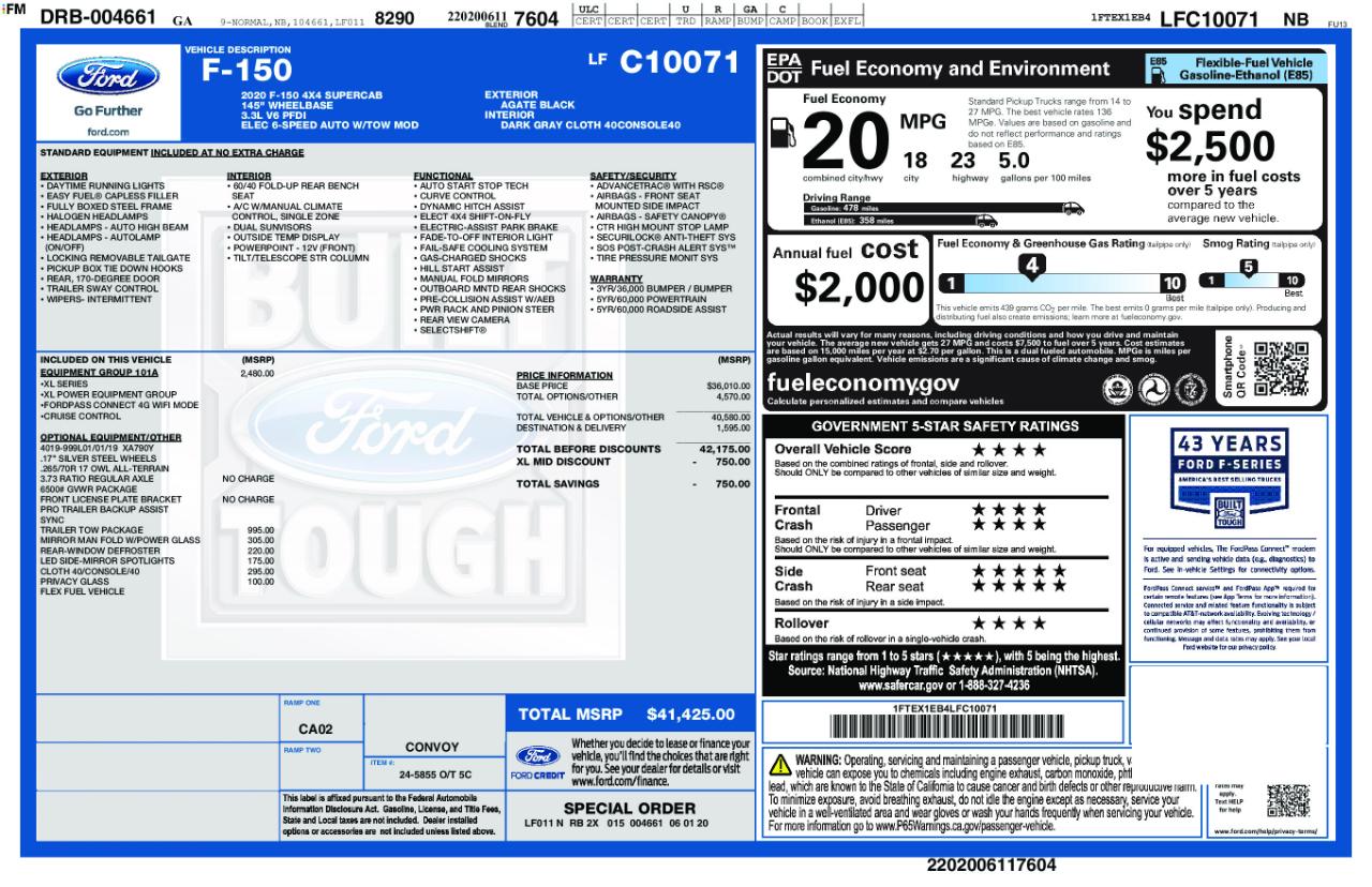 Ford F-150 XL SuperCab 8-ft. Bed 4WD 2020