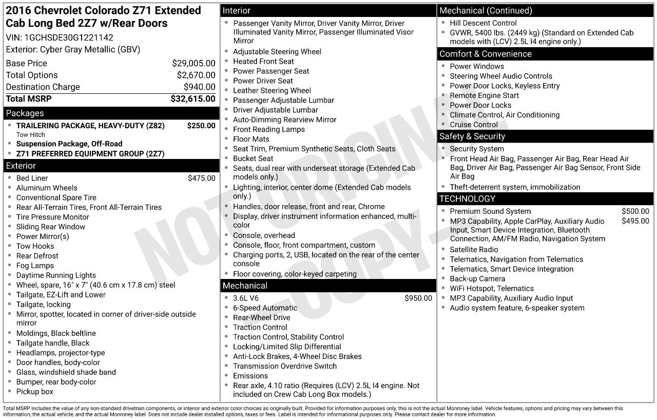 Chevrolet Colorado Z71 Ext. Cab 2WD 2016