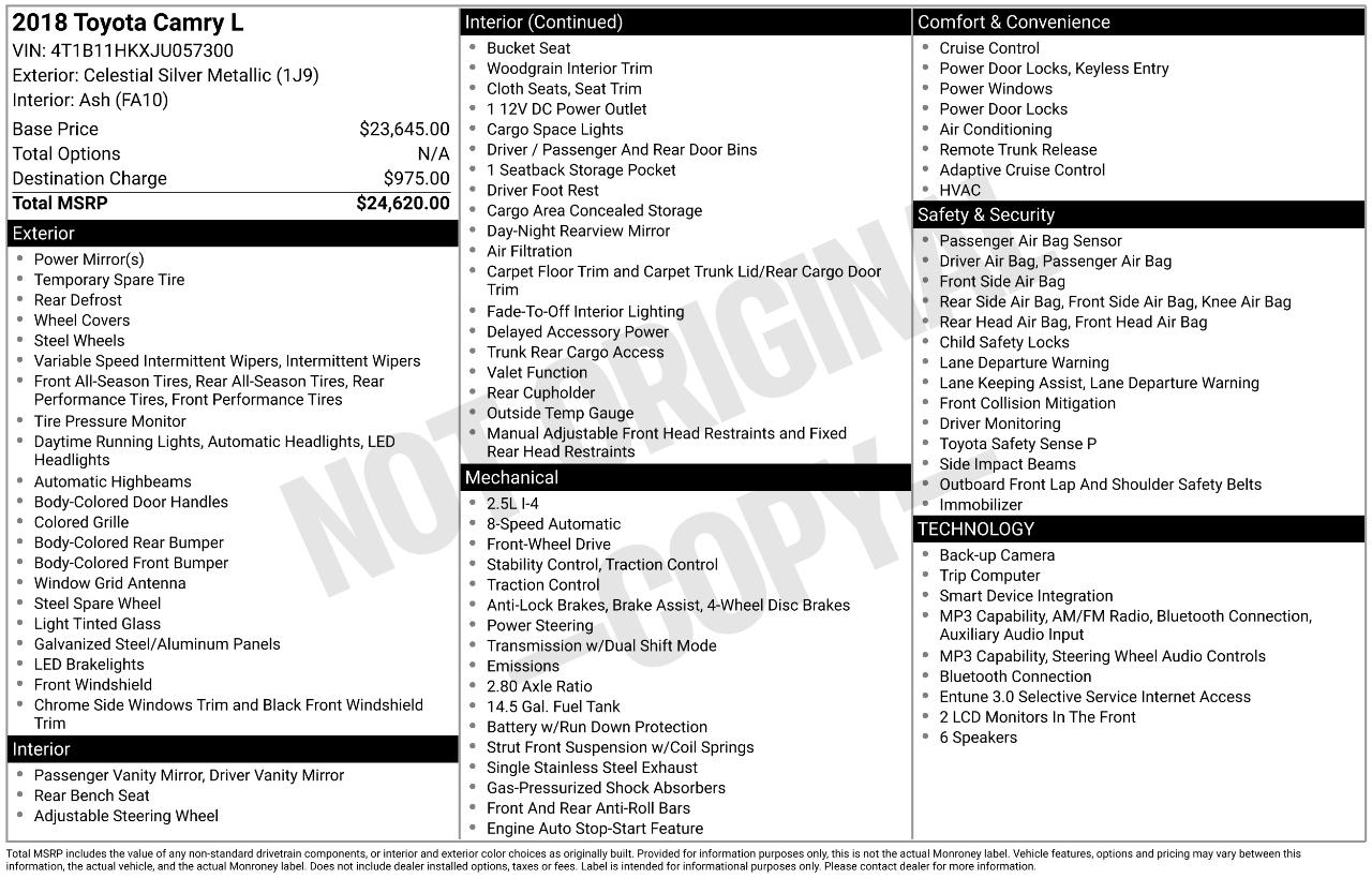 Toyota Camry L 2018