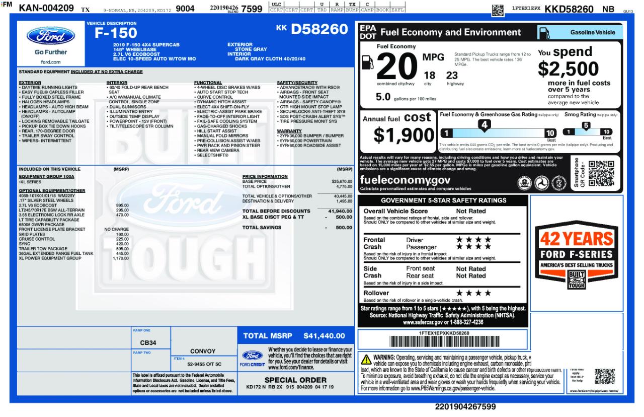 Ford F-150 XL SuperCab 8-ft. Bed 4WD 2019