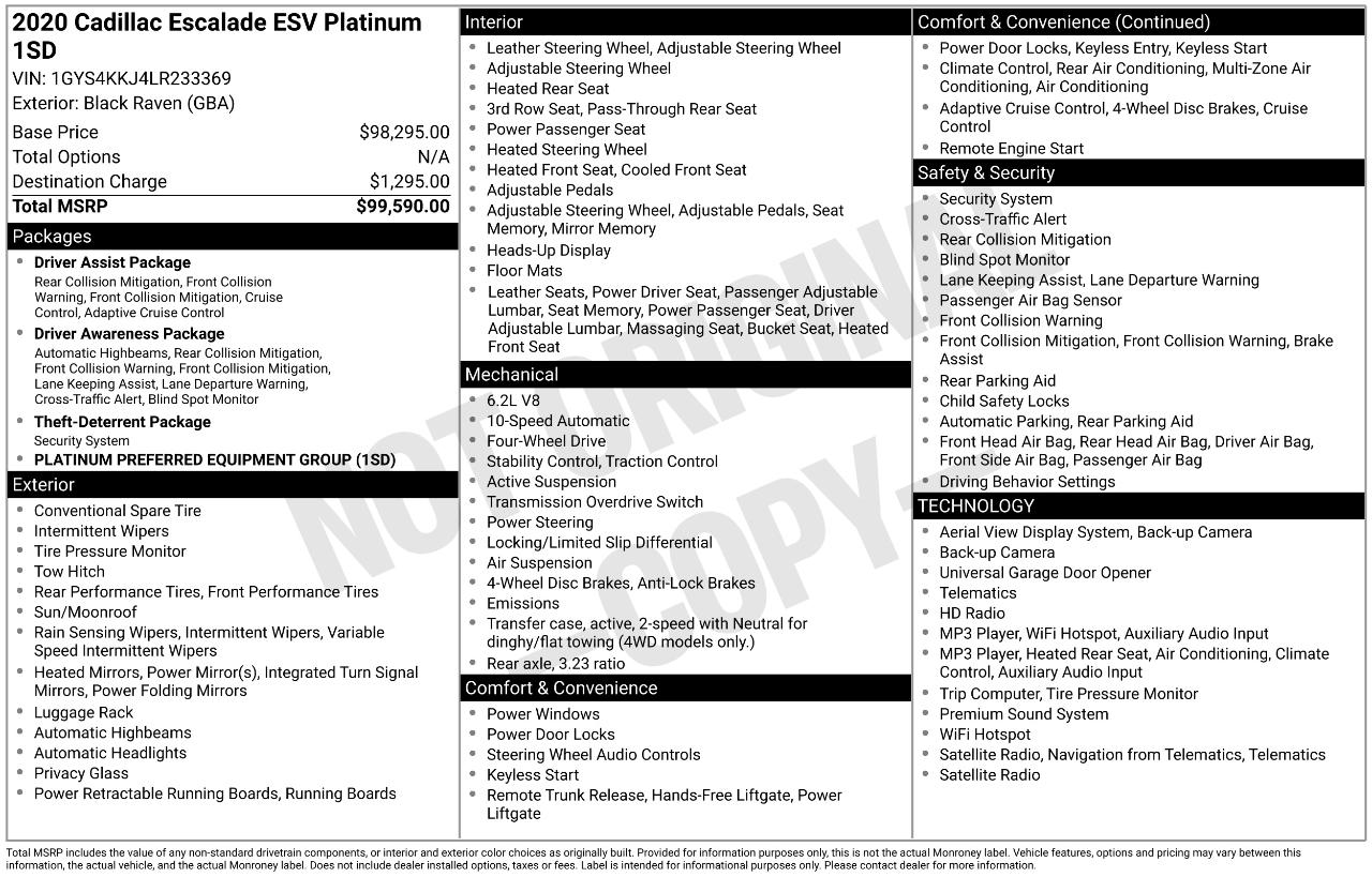 Cadillac Escalade ESV Platinum 4WD 2020